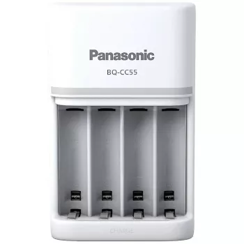 Baterijos įkroviklis Panasonic BQ-CC55E — kompaktiškas NiMH/NiCd įkroviklis AA/AAA įkraunamoms baterijoms