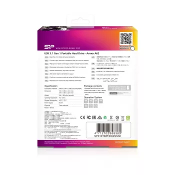 SILICON POWER Nešiojamasis HDD USB 3.2 Gen 1 Armor - A62 1TB Juoda Moq-36