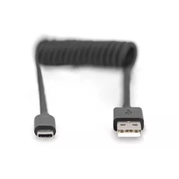 Digitus USB 2.0 USB A – USB C spiralinis laidas 1m 0.48 Gbit/s juodas