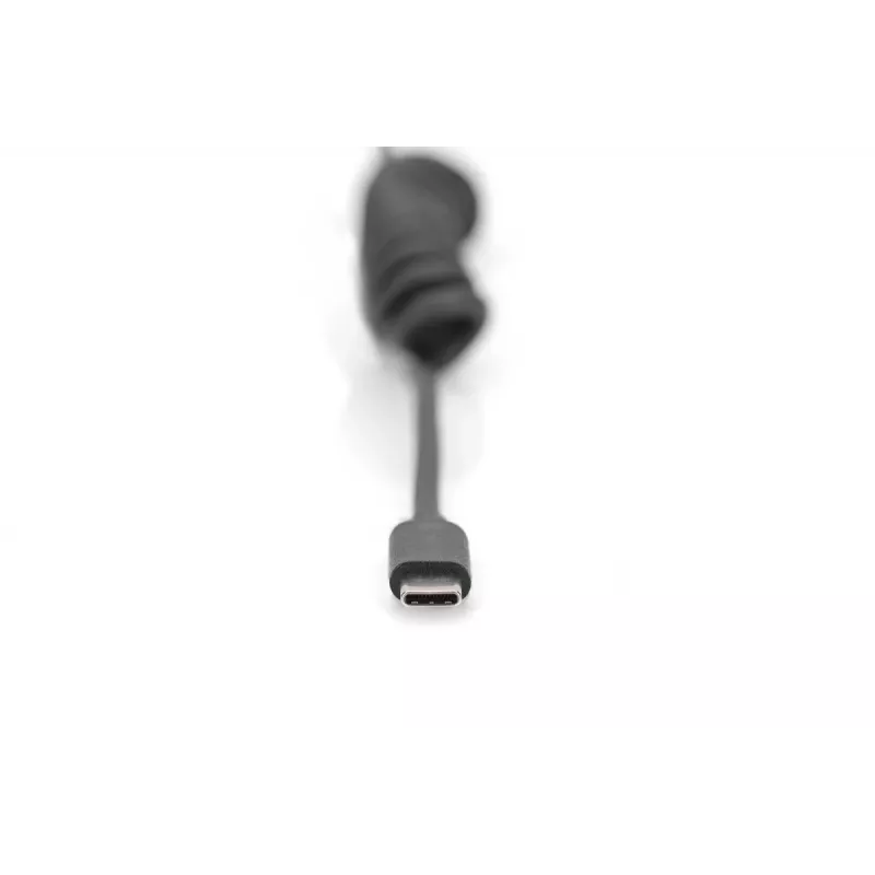 Digitus USB 2.0 USB A – USB C spiralinis laidas 1m 0.48 Gbit/s juodas