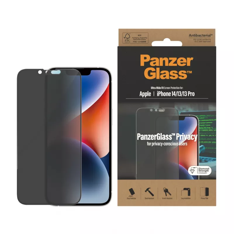 Privatumo ekrano apsauga PanzerGlass Apple iPhone 14 13 13 Pro, atspari įbrėžimams ir smūgiams