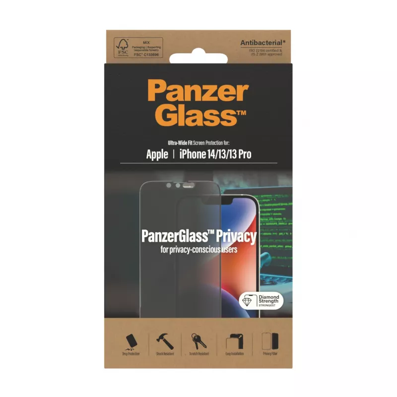 Privatumo ekrano apsauga PanzerGlass Apple iPhone 14 13 13 Pro, atspari įbrėžimams ir smūgiams
