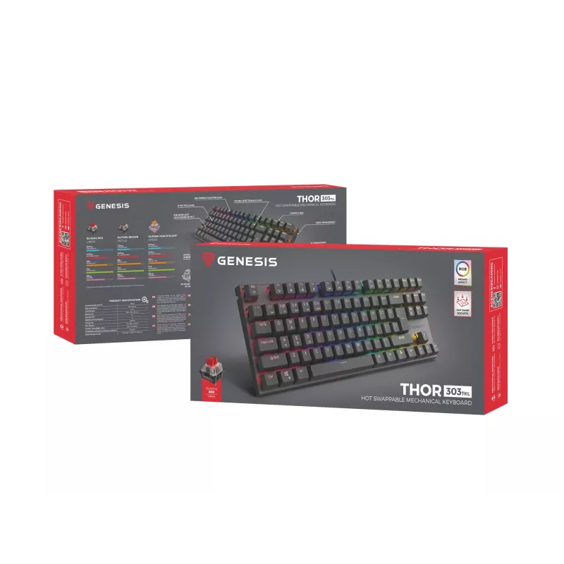 GENESIS Thor 303 TKL klaviatūra žaidimams USB QWERTY juoda RGB LED