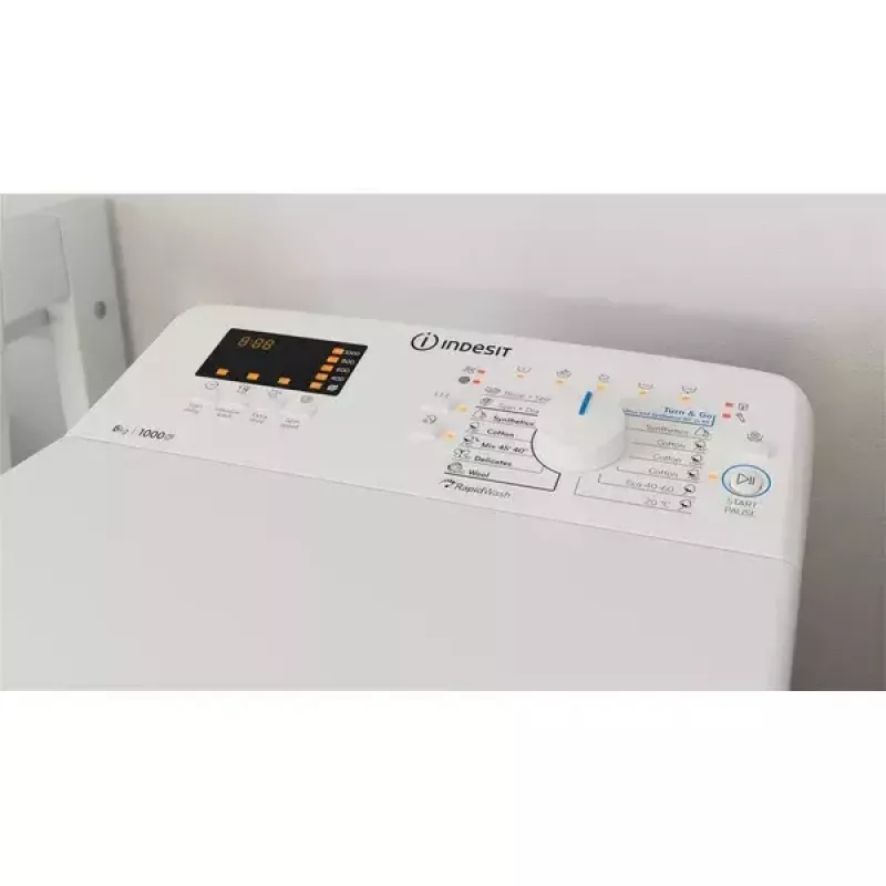 Skalbimo mašina su viršutiniu įkrovimu INDESIT BTW S60400 EU/N — 6 kg, 1000 aps./min., energijos klasė C, balta