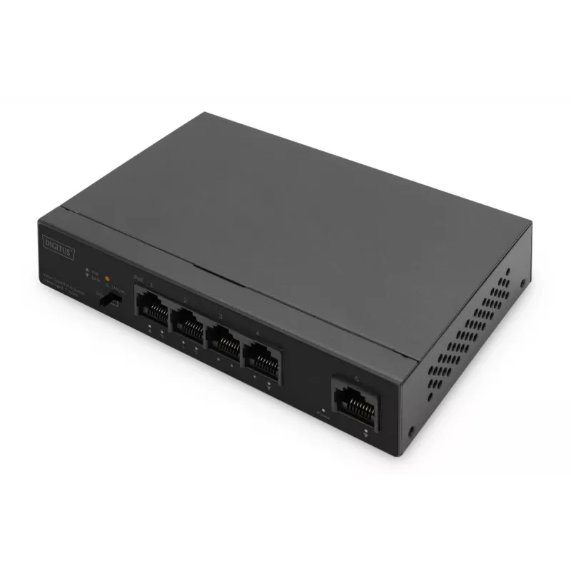 DIGITUS PoE komutatorius 4+1 prievadų Ethernet nevaldomas 4 prievadų PoE,