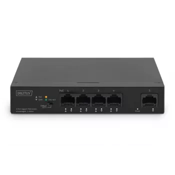 DIGITUS PoE komutatorius 4+1 prievadų Ethernet nevaldomas 4 prievadų PoE,