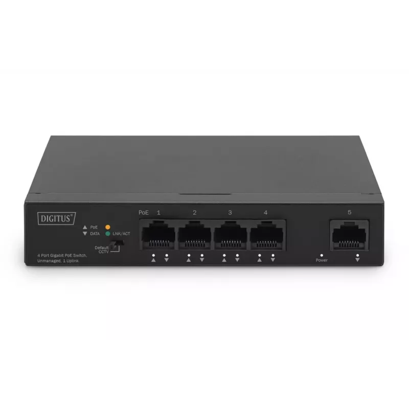 DIGITUS PoE komutatorius 4+1 prievadų Ethernet nevaldomas 4 prievadų PoE,
