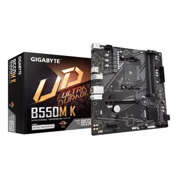 GIGABYTE B550M K pagrindinė plokštė - AMD Ryzen 5000 procesoriai, iki 4733MHz DDR4, 1xPCIe 4.0 + 1xPCIe 3.0 M.2, 1GbE LAN, USB 3.2 Gen 1