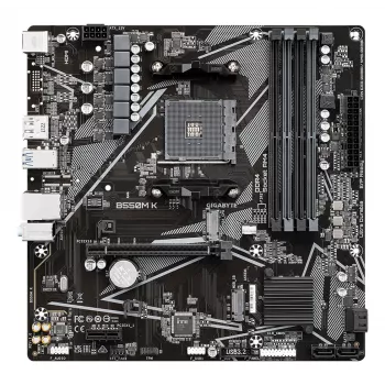 GIGABYTE B550M K pagrindinė plokštė - AMD Ryzen 5000 procesoriai, iki 4733MHz DDR4, 1xPCIe 4.0 + 1xPCIe 3.0 M.2, 1GbE LAN, USB 3.2 Gen 1