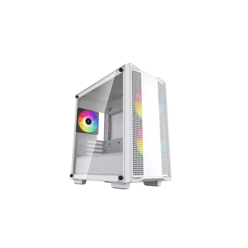 PC Case DeepCool CC360 WH ARGB Mini Tower White — Micro‑ATX/Mini‑ITX, grūdintas stiklas, 2x 3,5 colio + 3x 2,5 colio, 2x priekiniai 120 mm ventiliatoriai