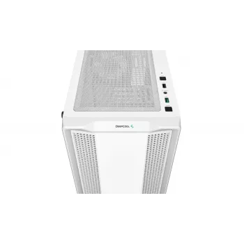 PC Case DeepCool CC360 WH ARGB Mini Tower White — Micro‑ATX/Mini‑ITX, grūdintas stiklas, 2x 3,5 colio + 3x 2,5 colio, 2x priekiniai 120 mm ventiliatoriai