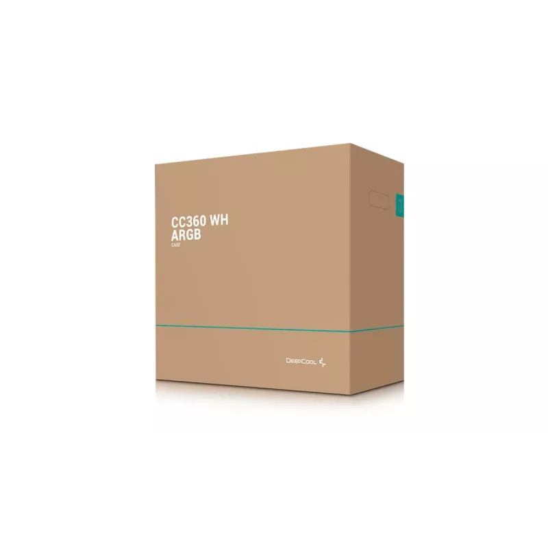 PC Case DeepCool CC360 WH ARGB Mini Tower White — Micro‑ATX/Mini‑ITX, grūdintas stiklas, 2x 3,5 colio + 3x 2,5 colio, 2x priekiniai 120 mm ventiliatoriai