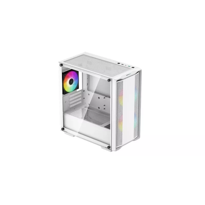 PC Case DeepCool CC360 WH ARGB Mini Tower White — Micro‑ATX/Mini‑ITX, grūdintas stiklas, 2x 3,5 colio + 3x 2,5 colio, 2x priekiniai 120 mm ventiliatoriai