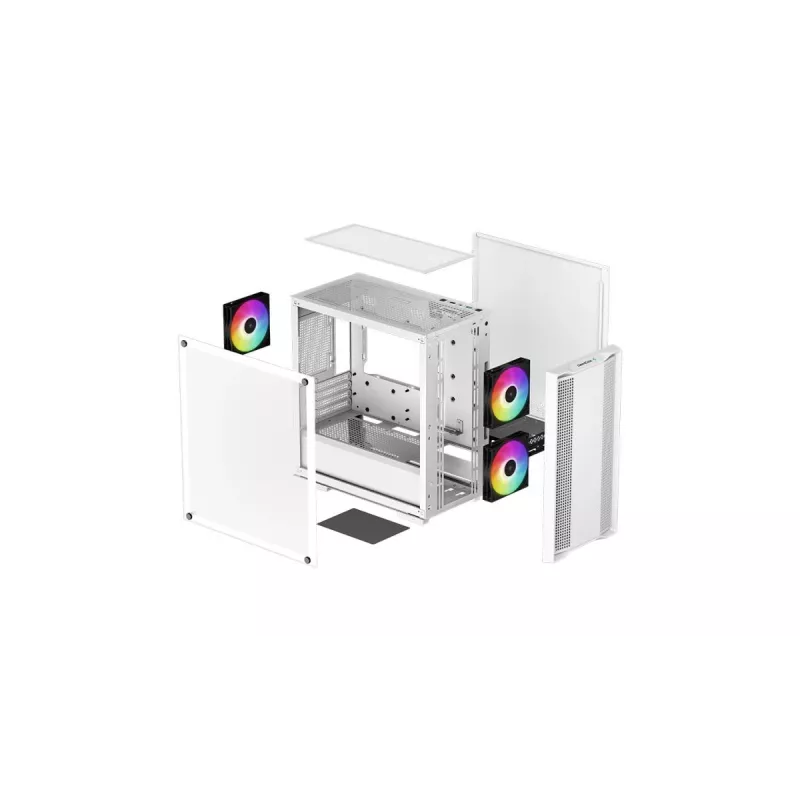 PC Case DeepCool CC360 WH ARGB Mini Tower White — Micro‑ATX/Mini‑ITX, grūdintas stiklas, 2x 3,5 colio + 3x 2,5 colio, 2x priekiniai 120 mm ventiliatoriai