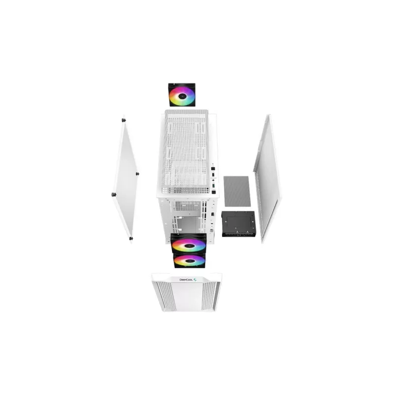 PC Case DeepCool CC360 WH ARGB Mini Tower White — Micro‑ATX/Mini‑ITX, grūdintas stiklas, 2x 3,5 colio + 3x 2,5 colio, 2x priekiniai 120 mm ventiliatoriai