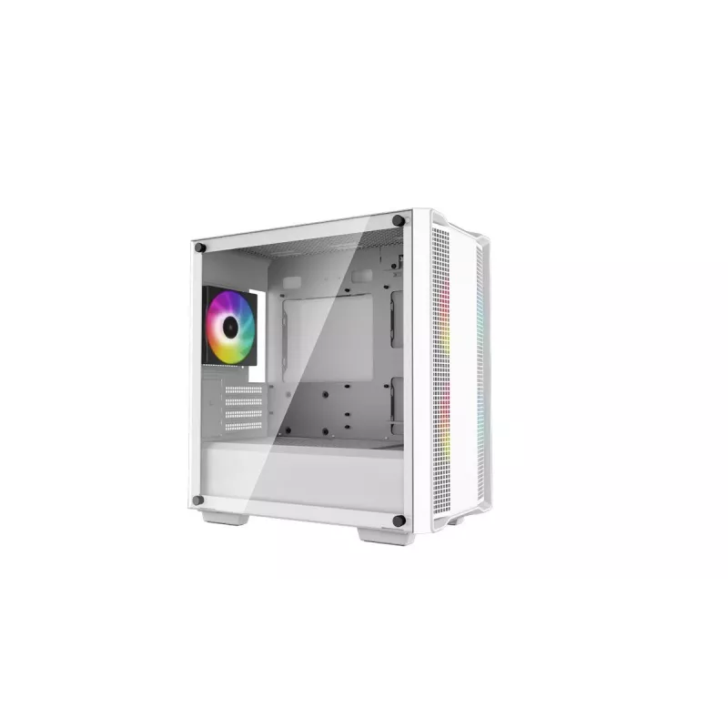 PC Case DeepCool CC360 WH ARGB Mini Tower White — Micro‑ATX/Mini‑ITX, grūdintas stiklas, 2x 3,5 colio + 3x 2,5 colio, 2x priekiniai 120 mm ventiliatoriai