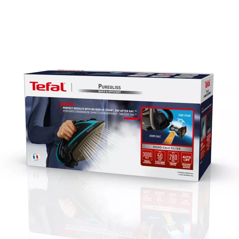 Tefal Puregliss FV8066 sausas ir garo lygintuvas Durilium AirGlide Autoclean padas 3000 W juoda, mėlyna