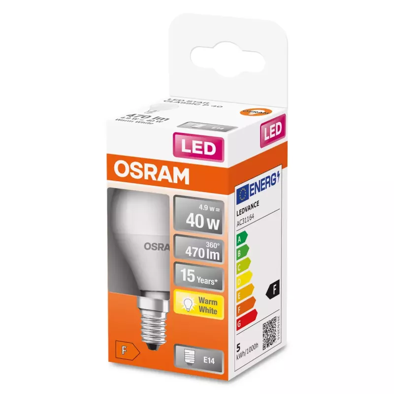 Osram STAR LED lemputė 5W E14 Šilta balta 2700K 470lm 15000h