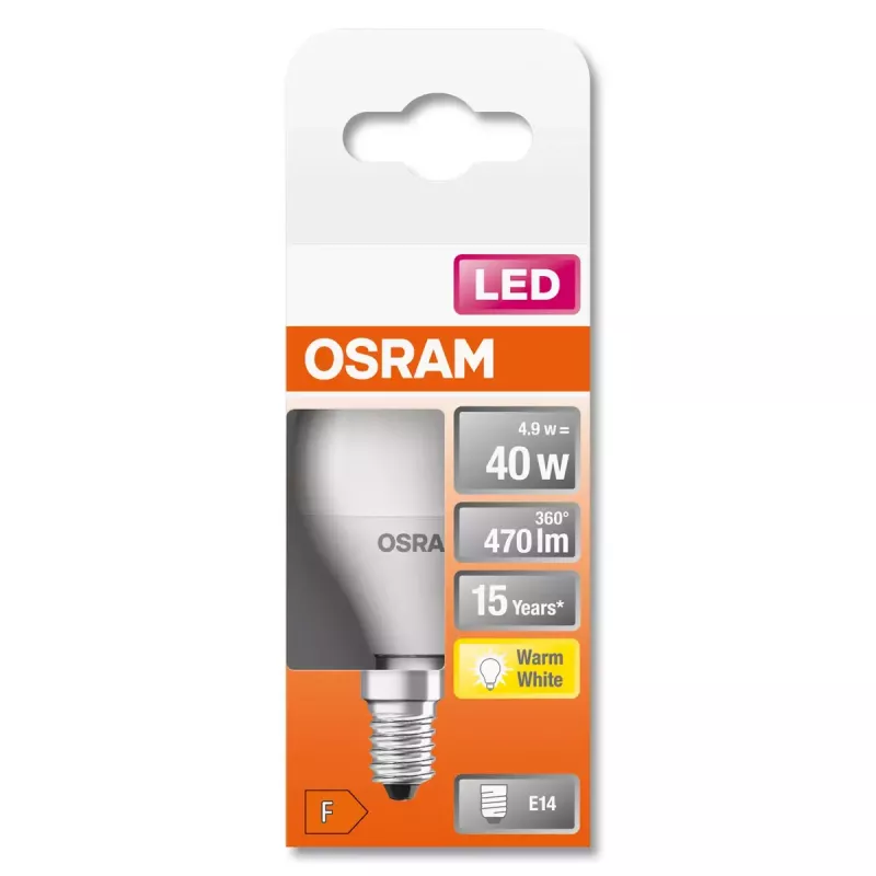 Osram STAR LED lemputė 5W E14 Šilta balta 2700K 470lm 15000h