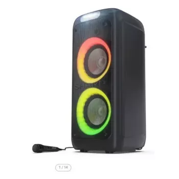 Sharp PS-949 XParty Street Beat vakarėlių garsiakalbis, 132 W, Bluetooth 5.0, įmontuotas akumuliatorius, 12 val. veikimo laikas, IPX4, USB/AUX, LED šviesos šou, juodas