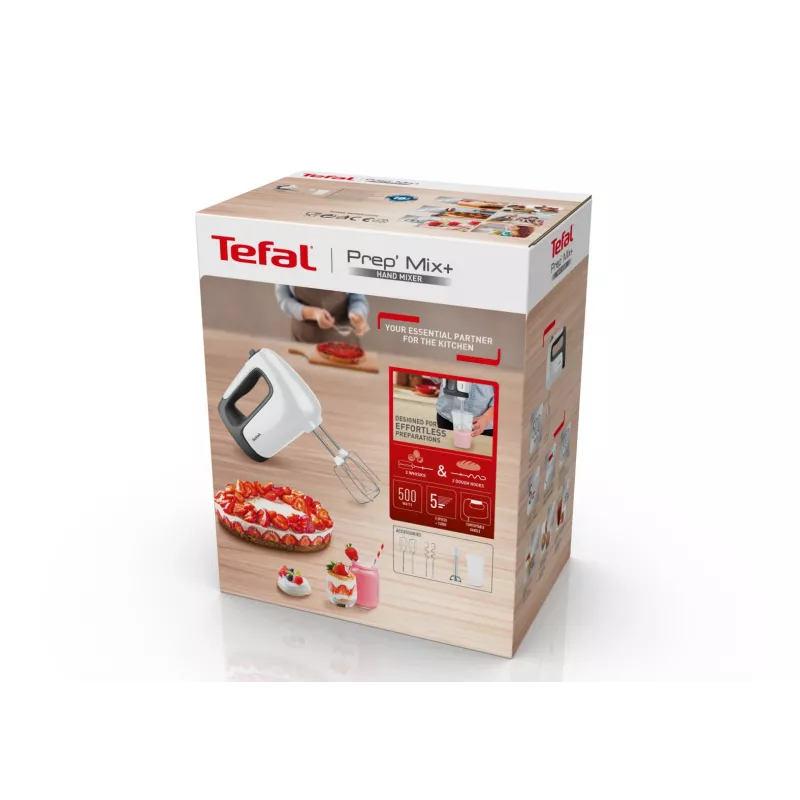 Rankinis plaktuvas Tefal Prep'Mix HT4621 — 500 W, 5 greičiai, metaliniai plaktuvai, baltas