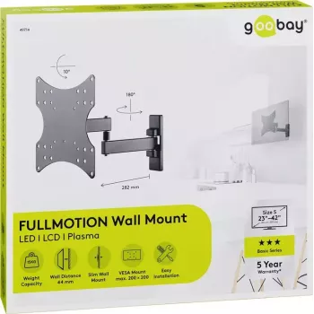 Goobay TV sieninis laikiklis Basic FULLMOTION (S) 15 kg 23-42 coliai