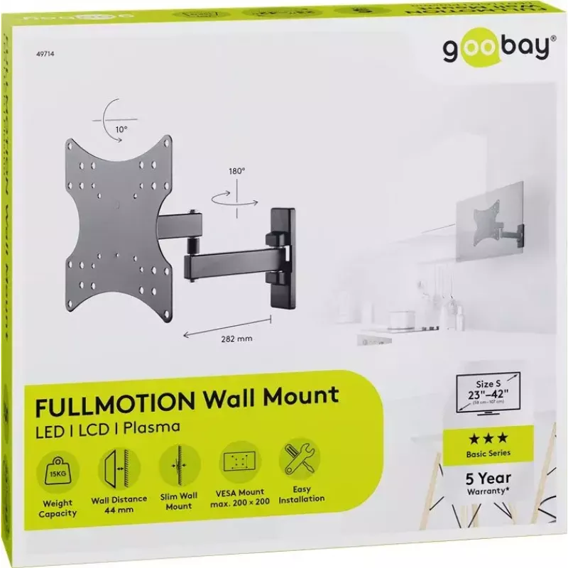 Goobay TV sieninis laikiklis Basic FULLMOTION (S) 15 kg 23-42 coliai