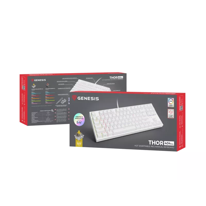 GENESIS Thor 404 TKL klaviatūra žaidimams USB QWERTY US International White