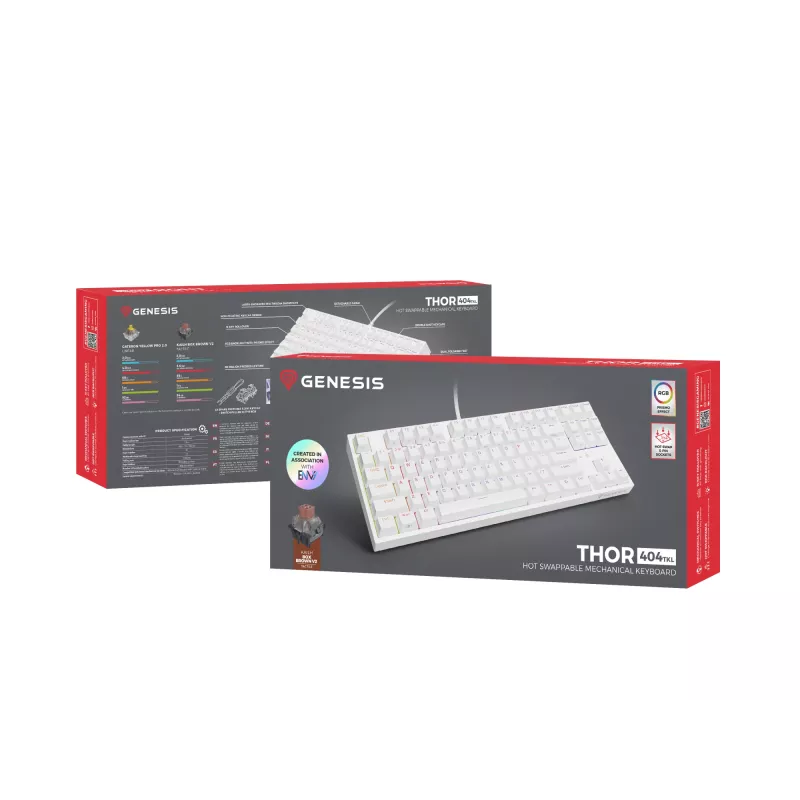 GENESIS Thor 404 TKL klaviatūra Gaming USB QWERTY US International White