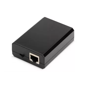 DIGITUS Gigabit PoE+ skirstytuvas, 10/100/1000 Mbps, 24 W įvestis: 802.3at PoE, išvestis: 5V/2A, 9V/2A, 12V/2A, plastikinis korpusas, juodas
