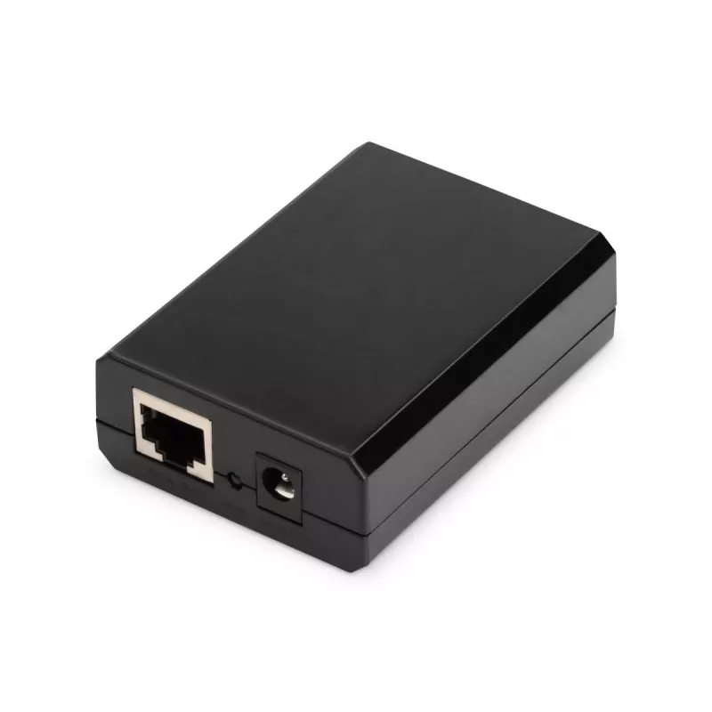 DIGITUS Gigabit PoE+ skirstytuvas, 10/100/1000 Mbps, 24 W įvestis: 802.3at PoE, išvestis: 5V/2A, 9V/2A, 12V/2A, plastikinis korpusas, juodas