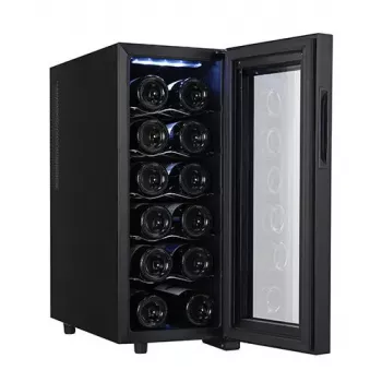 Termoelektrinis vyno šaldytuvas Adler AD 8083 — 12 butelių, laisvai pastatomas, juodas, 33 L, 12–18 °C