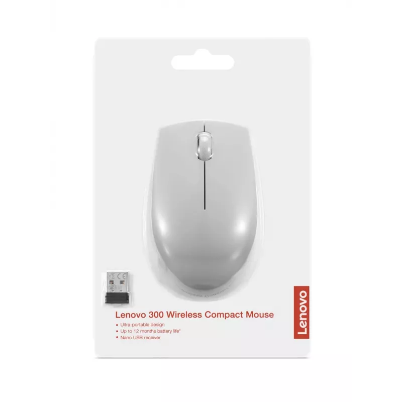 Belaidė „Lenovo Compact pelė Arctic Grey“ — abiem rankoms tinkama, RF belaidė, 1000 DPI, 3 mygtukai, maitinama baterijomis