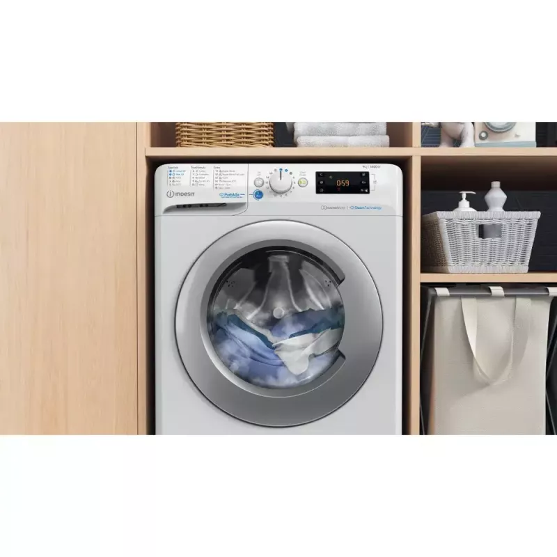 Priekinio įkrovimo skalbimo mašina Indesit BWE 91496X WSV EE — 9 kg, 1400 aps./min, A energijos klasė, balta