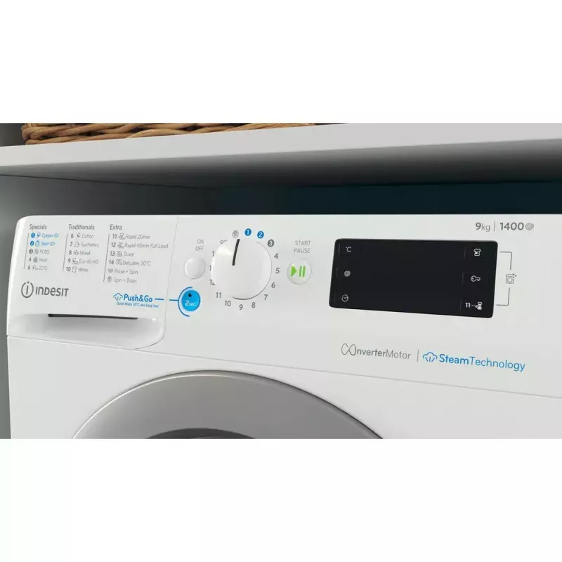 Priekinio įkrovimo skalbimo mašina Indesit BWE 91496X WSV EE — 9 kg, 1400 aps./min, A energijos klasė, balta