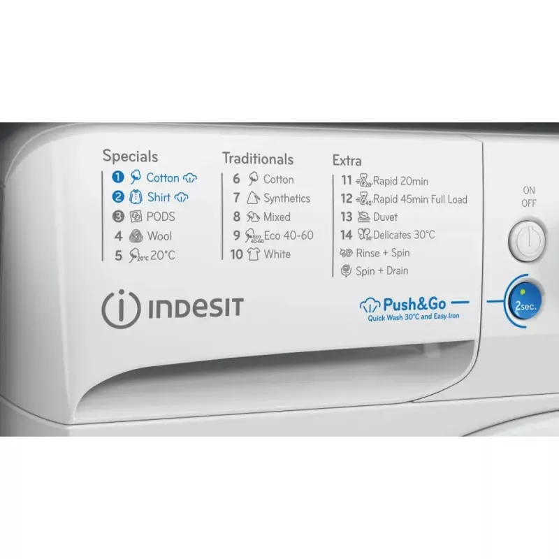 Priekinio įkrovimo skalbimo mašina Indesit BWE 91496X WSV EE — 9 kg, 1400 aps./min, A energijos klasė, balta