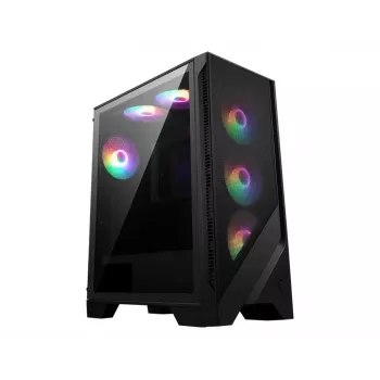 PC korpusas MSI MAG FORGE 120A AIRFLOW Midi Tower — juodas, grūdintas stiklas, tinklelis, 3×120 mm priekiniai ventiliatoriai, 2×120 mm viršutiniai ventiliatoriai, ATX palaikymas