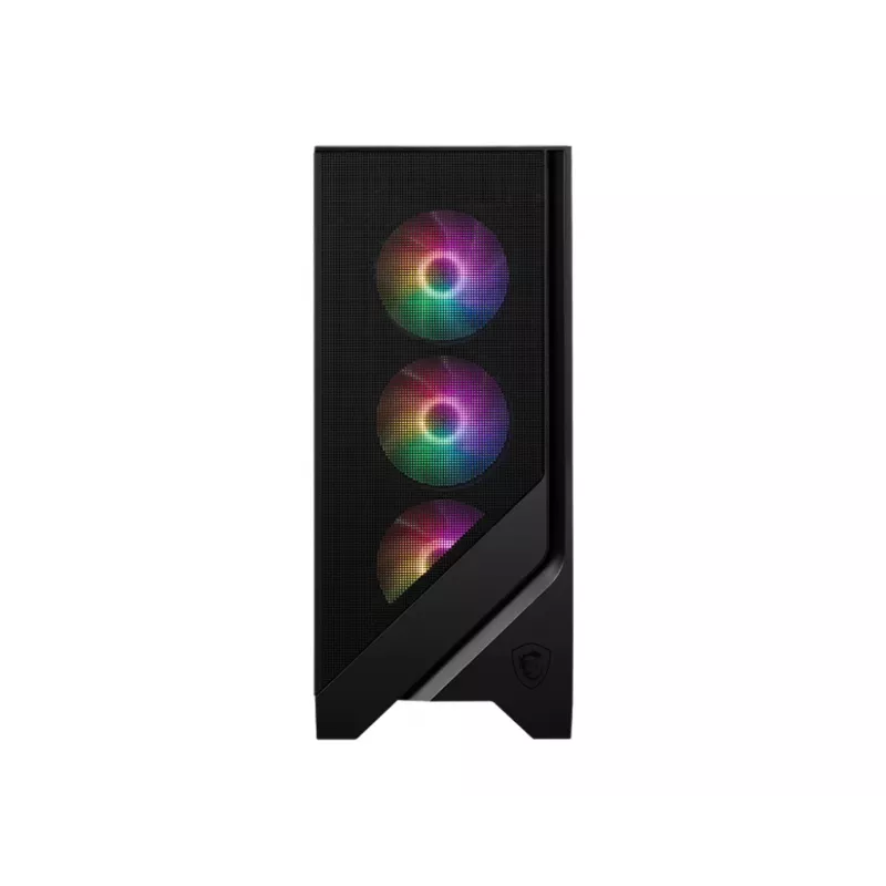 PC korpusas MSI MAG FORGE 120A AIRFLOW Midi Tower — juodas, grūdintas stiklas, tinklelis, 3×120 mm priekiniai ventiliatoriai, 2×120 mm viršutiniai ventiliatoriai, ATX palaikymas