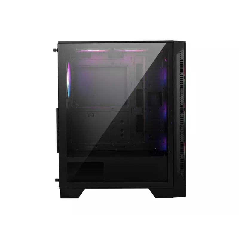 PC korpusas MSI MAG FORGE 120A AIRFLOW Midi Tower — juodas, grūdintas stiklas, tinklelis, 3×120 mm priekiniai ventiliatoriai, 2×120 mm viršutiniai ventiliatoriai, ATX palaikymas