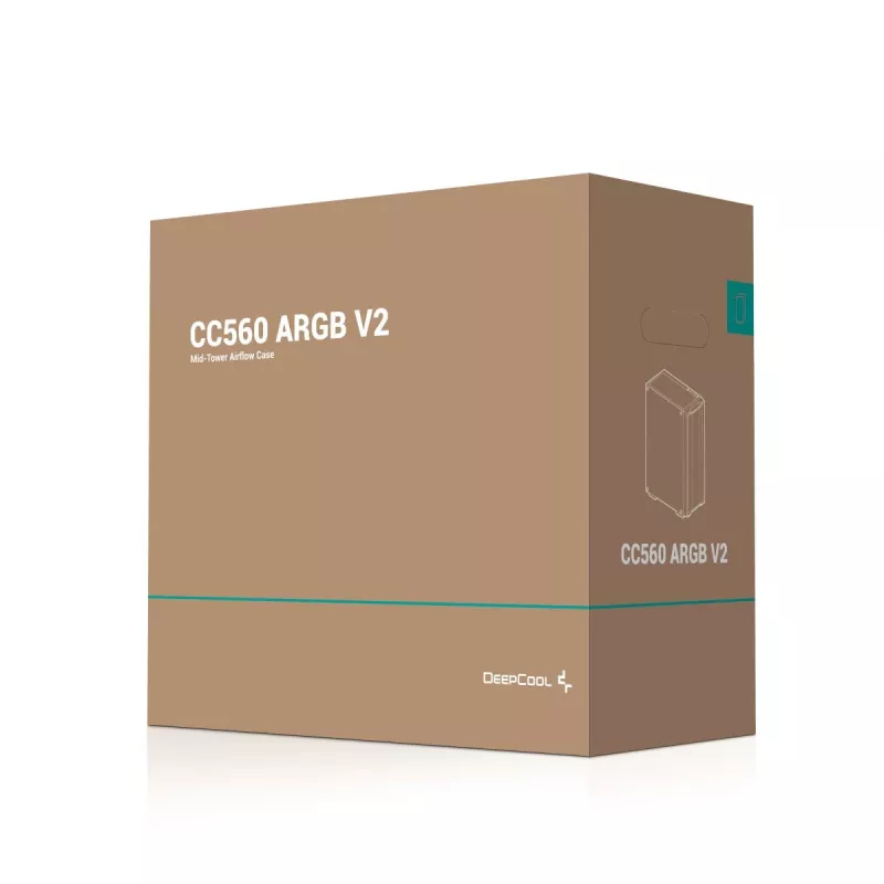 PC korpusas DeepCool CC560 ARGB V2 Midi Tower juodas — ATX/Micro‑ATX/Mini‑ITX, grūdintas stiklas, aRGB, palaiko iki 370 mm GPU