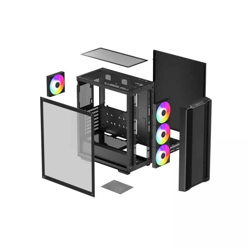 PC korpusas DeepCool CC560 ARGB V2 Midi Tower juodas — ATX/Micro‑ATX/Mini‑ITX, grūdintas stiklas, aRGB, palaiko iki 370 mm GPU