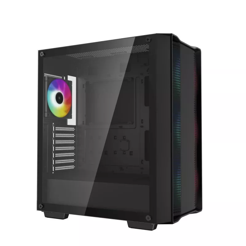 PC korpusas DeepCool CC560 ARGB V2 Midi Tower juodas — ATX/Micro‑ATX/Mini‑ITX, grūdintas stiklas, aRGB, palaiko iki 370 mm GPU