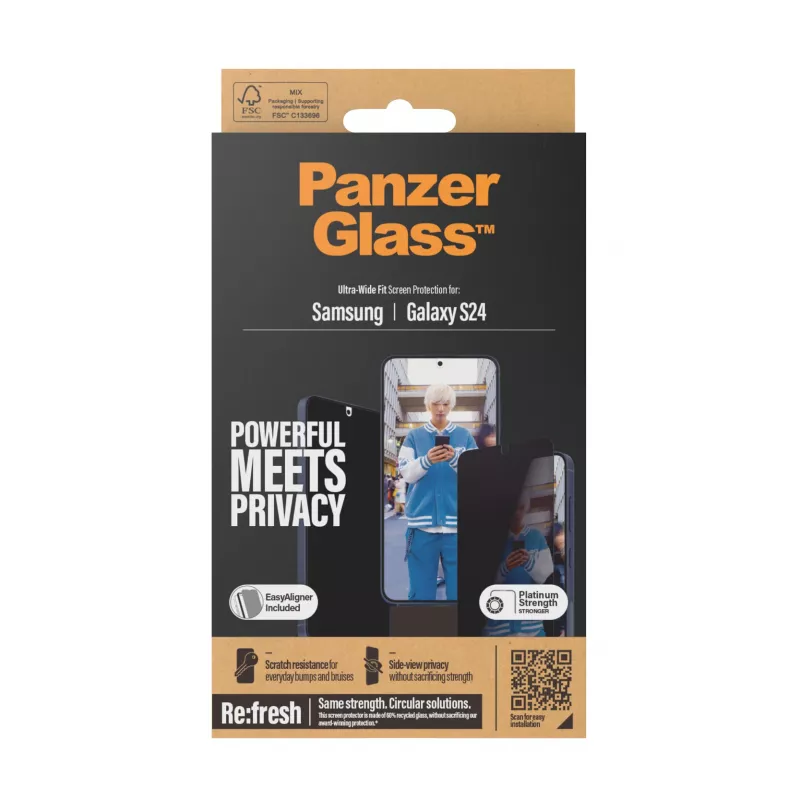 PanzerGlass ® Privatumo ekrano apsauga Samsung Galaxy S24 | Itin platus pritaikymas su EasyAligner