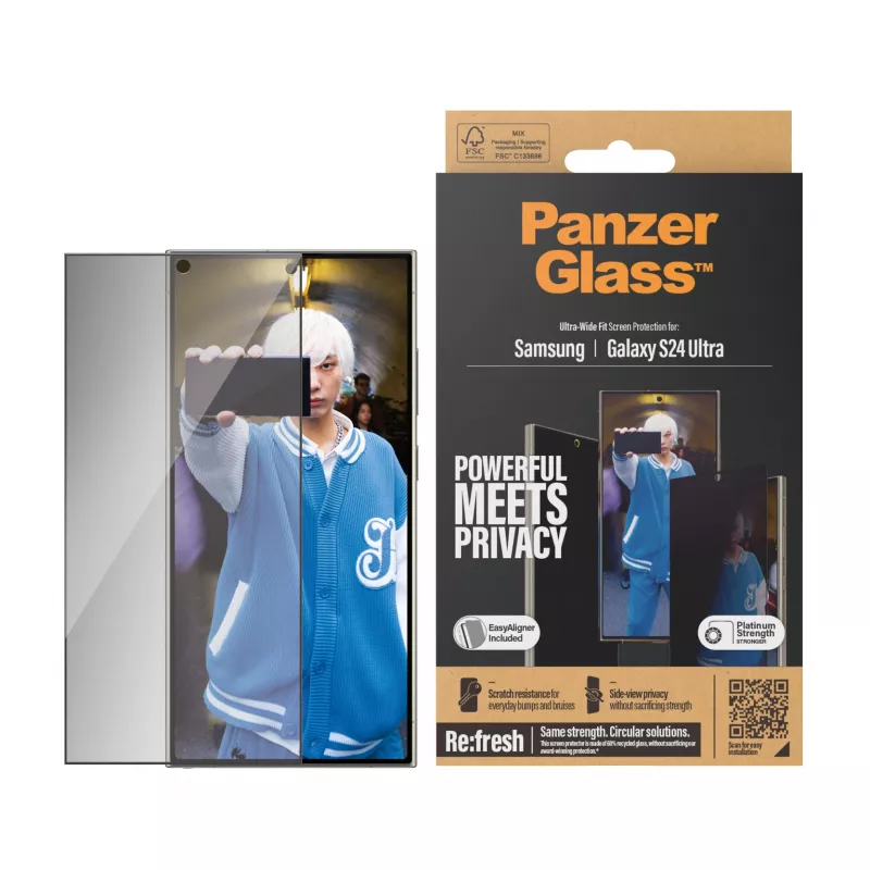PanzerGlass ® Apsauginis privatumo ekrano stiklas Samsung Galaxy S24 Ultra | Itin platus pritaikymas su EasyAligner