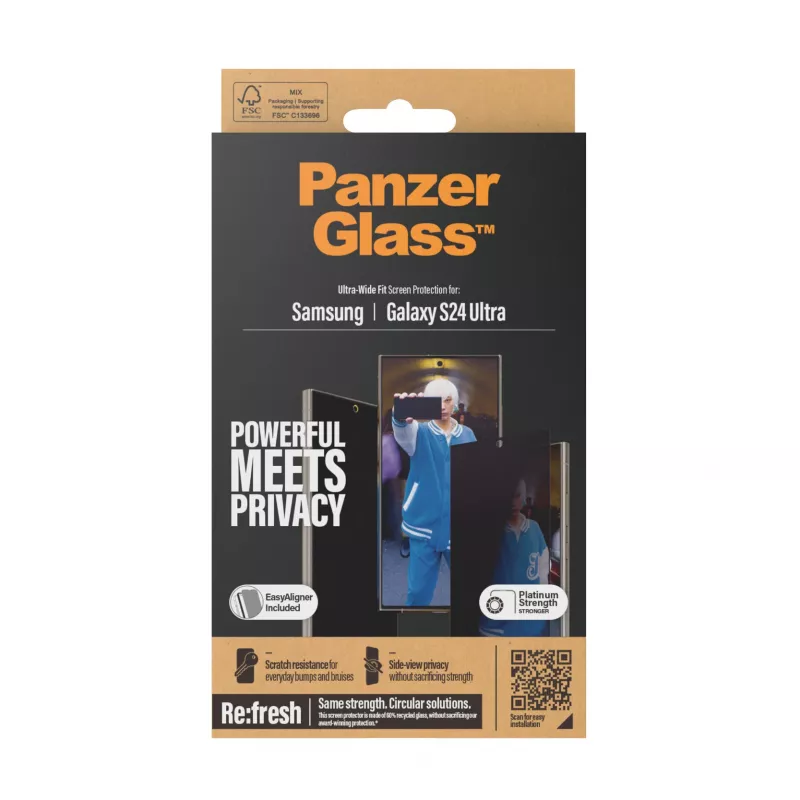 PanzerGlass ® Apsauginis privatumo ekrano stiklas Samsung Galaxy S24 Ultra | Itin platus pritaikymas su EasyAligner