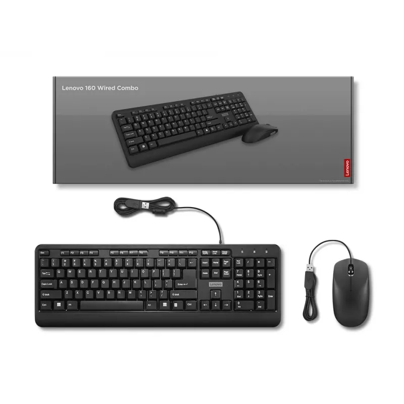 Lenovo 160 klaviatūra Pelė komplekte Namams/Biurui USB JAV anglų Juoda