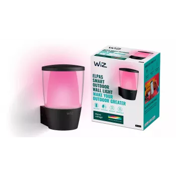 WiZ sieninis šviestuvas ELPAS, išmanus sieninis šviestuvas, Wi-Fi/Bluetooth, juoda, Wi-Fi 4 (802.11n), 802.11b, 802.11g, LED, metalas, plastikas