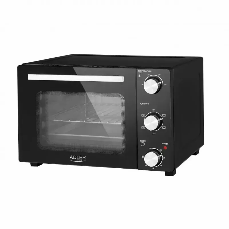 Elektrinė stalinė orkaitė Adler AD 6024 — kompaktiška 22 l talpa, 1300 W, juoda