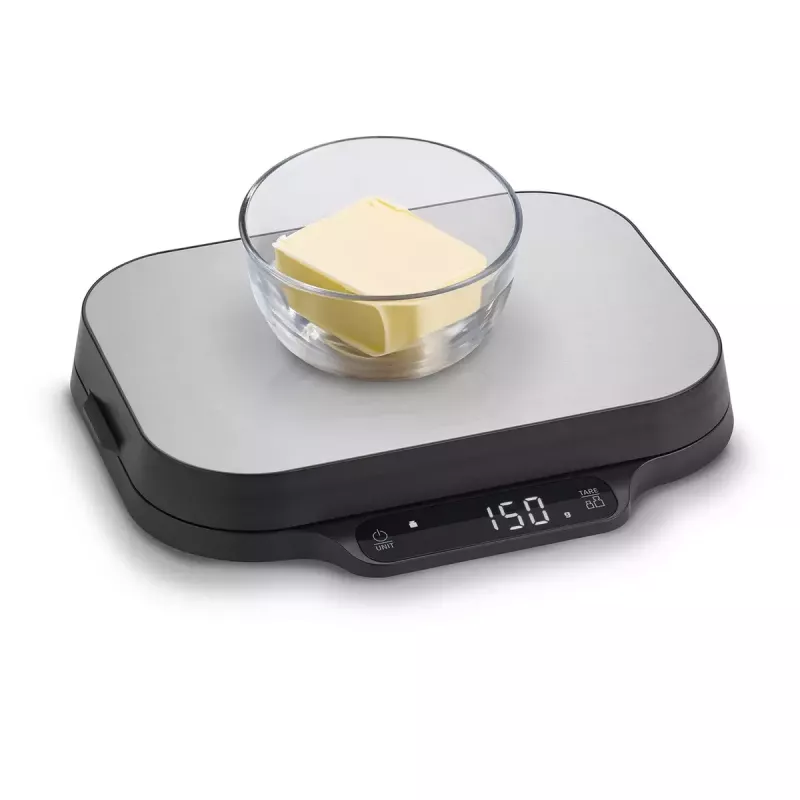 Virtuvinės svarstyklės Caso KitchenDuo 03291 — skaitmeninės virtuvinės svarstyklės, nerūdijantis plienas ir juoda, LED ekranas, 5 kg talpa, taros funkcija