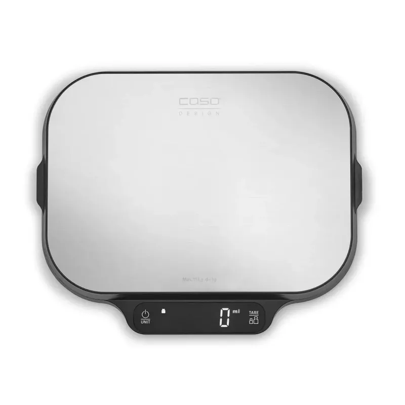 Virtuvinės svarstyklės Caso KitchenDuo 03291 — skaitmeninės virtuvinės svarstyklės, nerūdijantis plienas ir juoda, LED ekranas, 5 kg talpa, taros funkcija